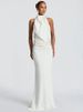 Mozision Halter Backless Sexy Maxi Dress Women Gown Elegant Off-shoulder Sleeveless Draped Ruched Bodycon Club Party Long Dress_ecoleips.com