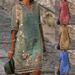 Women's Ethnic Style Printed Casual V Neck Dress Spring Summer New Fashion_ecoleips.com