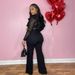 "Sexy Lace-Up Wide Leg Jumpsuit – Stretch Elastic Waist & Sheer Mesh Panels, Curve-Hugging Romper For Night Out & Date Night_ecoleips.com
