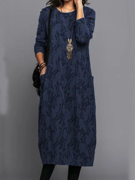 Women's Clothing Women's Casual Long Sleeve Dress With Pocket Personalized Print Crew Neck Spring Fashion For Formal & Casual For Women_ecoleips.com
