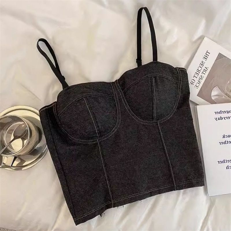 Women's Clothing Denim Suspenders With Chest Pad Vest For Women Summer New Sexy Slim Temperament Bottoming Beautiful Back Sleeveless Top_ecoleips.com