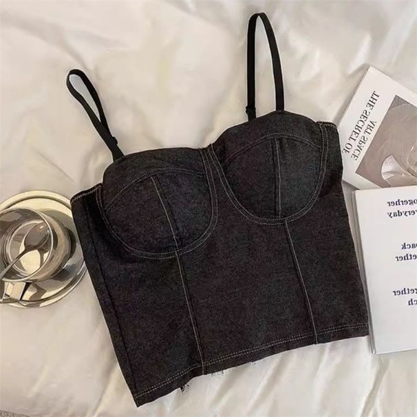 Women's Clothing Denim Suspenders With Chest Pad Vest For Women Summer New Sexy Slim Temperament Bottoming Beautiful Back Sleeveless Top_ecoleips.com