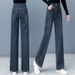 Cement Gray Denim Narrow Wide-leg Women, New Spring Autumn Style, Loose And Slimming, Straight-cut, Fleece-lined Long_ecoleips.com