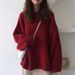 Women's Oversized Lazy Style Round Neck Pullover Sweater - Soft Cream Yellow, Fluffy & Cozy, Perfect FAutumn & Winter, Versatile & Chic_ecoleips.com
