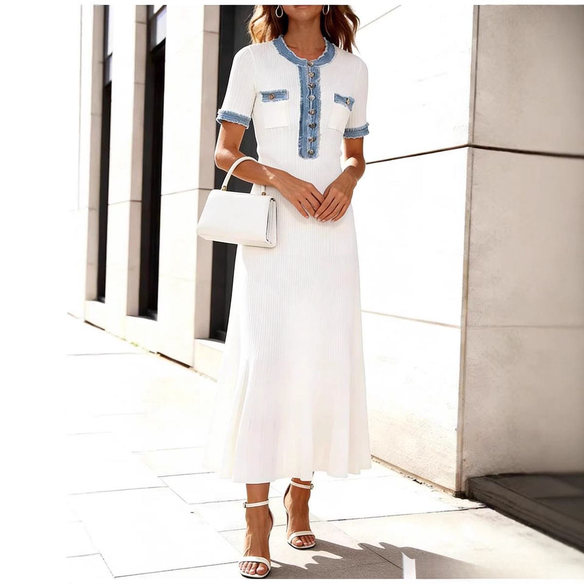 Stylish Black A-Line Knit Dress – Slim Fit Short Sleeve Summer Dress For Women_ecoleips.com