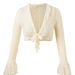 Women's Long-Sleeve Cover-Up & Bikini Set – Lace Trim & Adjustable Ties | 4-Piece Swimwear | Black/White/Apricot | S/M/L/XL_ecoleips.com