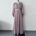 Women's Clothing New Fashion V Neck Pleated Tulle Long Sleeved Swing Dress_ecoleips.com