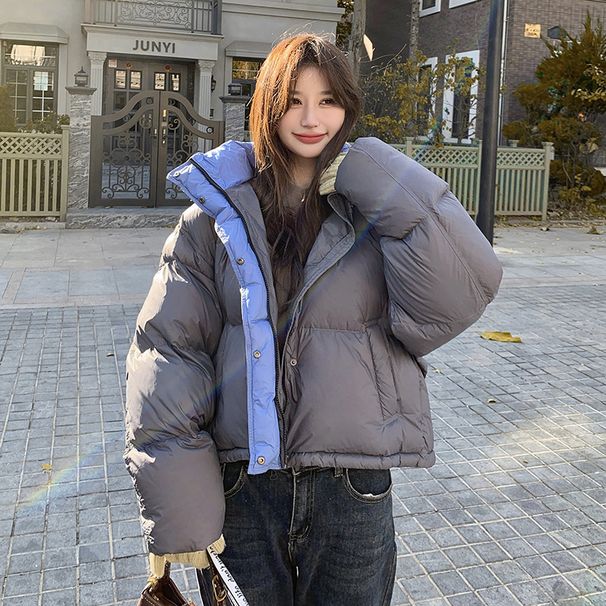 girl Girl Color-Block Hooded Down For Women, Short Style, 2024 Winter New Korean Version, Loose Fit, Slimming, Thickened, Warm_ecoleips.com