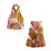 Summer New Geometric Pattern Halter Neck Top Pleated Skirt Set For Women3203301_ecoleips.com