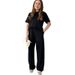 Women's Clothing New Solid Color Short Sleeved Top With Strap Pocket Straight Pants Suit_ecoleips.com