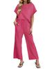 Women's Striped Two Piece Set Summer Casual Comfortable Wide Leg Pants Short Sleeve Crew Neck T-Shirt_ecoleips.com