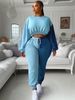 Women's Clothing Velvet Casual Round Neck Long Sleeve Elastic Waist Drawstring Pants Contrast Color Sports Suit_ecoleips.com