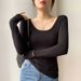 2025 High Elasticity Cotton U-Neck Base Shirt Women's Long Sleeved T-Shirt 2025 Autumn And Winter New Round Neck Sexy Slim_ecoleips.com