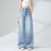 Light Blue Wide-leg Jeans For Women, Spring 2026 New Style, Casual High-waisted Slimming Loose Straight Floor-length_ecoleips.com