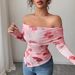 Women's Off-the-Shoulder Slim Fit Ruffled Hem Irregular Print Top Spring New Style Versatile European American_ecoleips.com