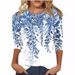 Women's Clothing Tops Three Quarter Sleeves Summer Ethnic Floral Slim Tops Round Neck Slim Print T Shirt_ecoleips.com