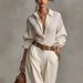 2026 New Fashionable Design, Pure Color Long-sleeved Comfortable And Breathable Shirt, Wide-leg Pants, Two-piece Set For Female White-collar_ecoleips.com