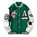 Women's Clothing Contrast Color Stitching Long Sleeve Letter Bear Patch Embroidery Loose Baseball Jacket_ecoleips.com