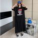 Loose Mid-Length T-Shirt Skirt With Slit Korean Style Casual Summer Dress For Women 18-24 Years Old Polyester Fiber_ecoleips.com