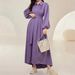 French Elegance, Pleated Tie, Long Sleeve, Slimming Solid Color Women's Dress, Long Skirt For Women_ecoleips.com