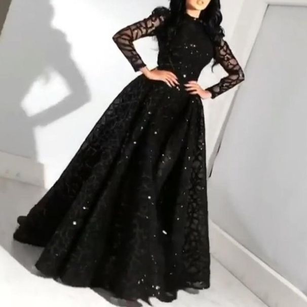 Women's Clothing Long Sleeve Sequined Swing Evening Dress New_ecoleips.com