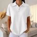 Spot Goods Women's Fashion Polo Waffle Knit Top Solid Color Loose Short Sleeve Spring/Summer_ecoleips.com