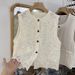 Women's French Style Sweet Lace Openwork Sleeveless Vest Summer New Single Breasted Loose Fitting Elegant Cardigan Top_ecoleips.com