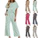 Women's Striped Two Piece Set Summer Casual Comfortable Wide Leg Pants Short Sleeve Crew Neck T-Shirt_ecoleips.com