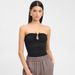 Y24TP415 Women's Autumn New Collection Solid Color Chest Wrapped, Bare Back, Shrink Fold Agate T-shirt Top For Women_ecoleips.com