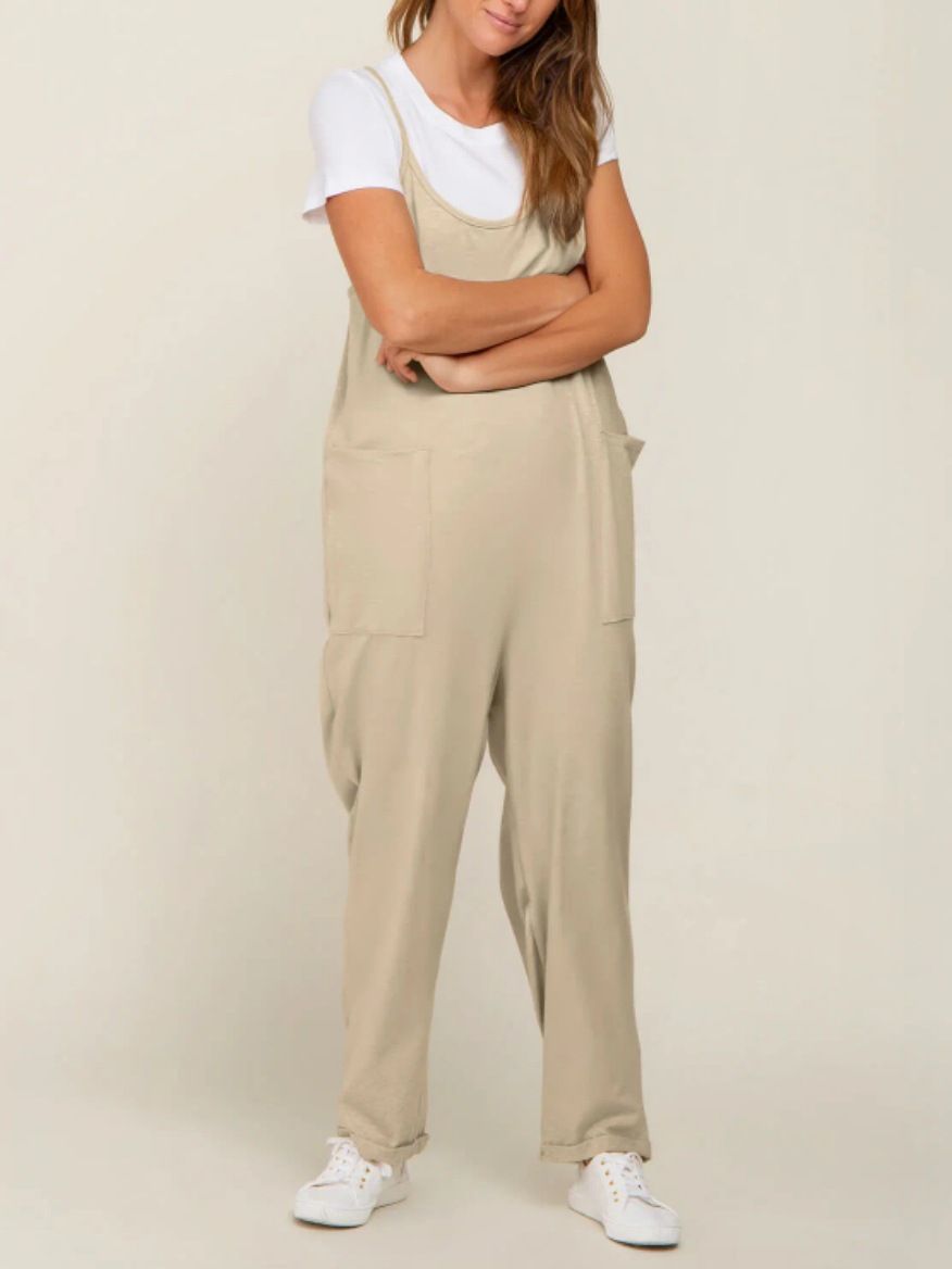 Women's Clothing Women's Adjustable Buckle Jumpsuit Solid Color With Wide Hip Pocket For Formal & Casual For Women_ecoleips.com