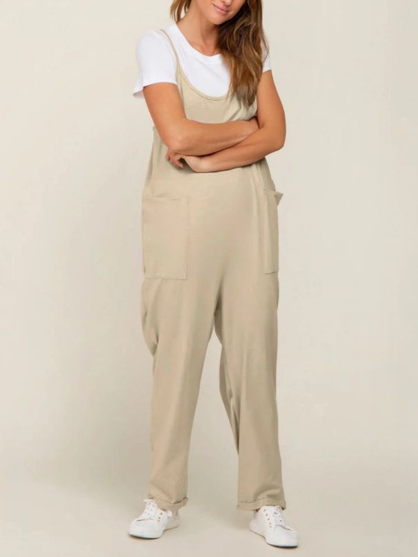 Women's Clothing Women's Adjustable Buckle Jumpsuit Solid Color With Wide Hip Pocket For Formal & Casual For Women_ecoleips.com