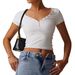 Women's Clothing Sanded Breathable Yoga Short Sleeved V Neck Running Sports Fitness T Shirt Top_ecoleips.com