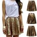 Women's Fashion Sexy Gold Sequin Pleated Midi Skirt Dress_ecoleips.com