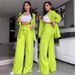Women's Clothing Elegant Solid Color Split Sleeve Lapel Suit Pocket Straight Pants Suit_ecoleips.com