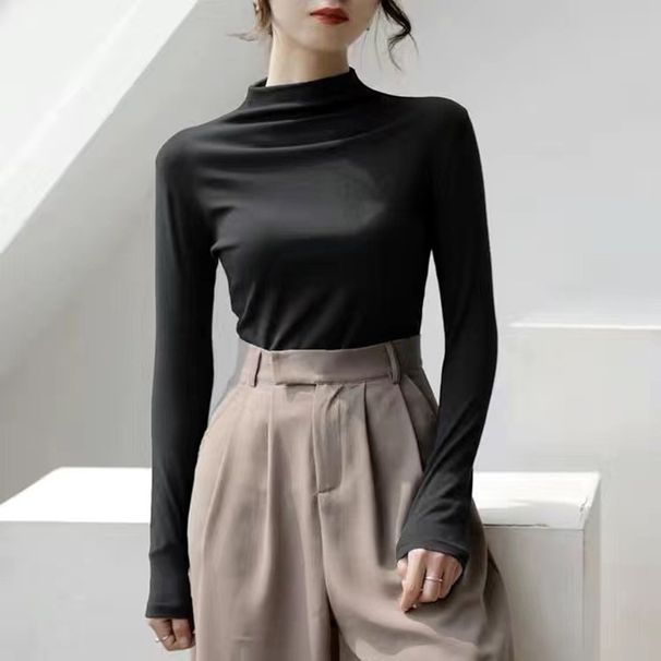 Derong Thickened Semi-High Neck Outerwear Underwear Women's Warm, Stylish, Fit-Fitting Long-Sleeved Top For Autumn/Win_ecoleips.com