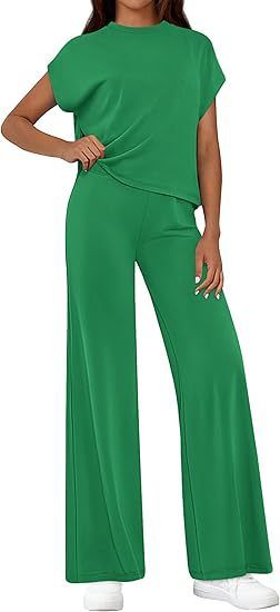 Women's Casual Lounge Set – Stylish Short Sleeve Top & Loose Pants Outfit (Black/Navy/Blue/Beige/Burgundy/Green, S-XXL)_ecoleips.com