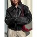 Oversized Biker-Style Leather Jacket For Women - Long Sleeve Loose Fit Coat (Burgundy/Brown/Black/Olive Green)_ecoleips.com