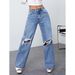 Vintage Distressed High-Waisted Flared Jeans For Women - Retro Wide Leg Palazzo Pants With Draping Effect_ecoleips.com