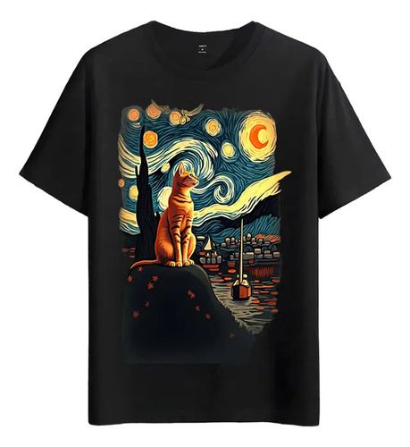Women's T-Shirts Tshirt Muscle Freaks Starry Night Van Gogh Cat Style_ecoleips.com