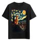 Women's T-Shirts Tshirt Muscle Freaks Starry Night Van Gogh Cat Style_ecoleips.com