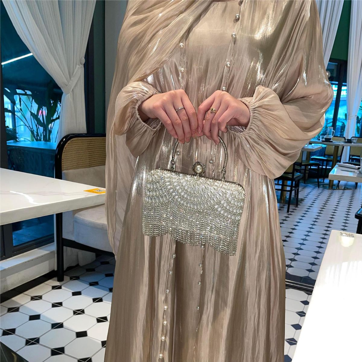 Women's Clothing Muslim Clothing Streamer Yarn Three Piece Set Popular Dress Robe Abaya_ecoleips.com