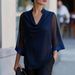Fashionable T Neck Chiffon Top For Women Loose Fit Slimming Shirt Summer Style New Arrival_ecoleips.com