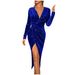 Autumn And Winter Street Hipster Women's Clothing V-neck Irregular Dress Dress Nightclub Golden Velvet Evening Dress_ecoleips.com