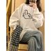Women's Korean Style High Street Thick Pullover Sweatshirt Fleece Lined Crew Neck Print Loose Fit Trendy Autumn/Winter_ecoleips.com