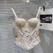 Pure Desire Retro Hottie Lace Fishbone Bra Suspender Vest With Chest Pad Elastic Back Folds Irregular Hem_ecoleips.com