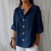 Summer New Loose Shirt Women's V-neck Cotton And Linen Button-up T-shirt Top Women_ecoleips.com