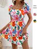 Floral Print Square Neck Puff Sleeve Dress Women's Romantic Vintage Mini Dress For Spring Summer Garden Party_ecoleips.com