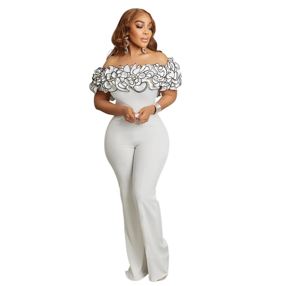 K European And American Sexy Tight One Neck Ruffle Lace Jumpsuit_ecoleips.com
