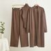 K Long Trench Coat With High Collar Inner Wear; Sweater Vest; Elastic Waist Wide-leg Pants; Knitted Three-piece Suit._ecoleips.com