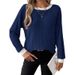 Wholesale Round-Neck, Loose-Fitting, Long-Sleeved Casual Women's Solid Color Fleece Insert Sleeve T-Shirt Tops_ecoleips.com